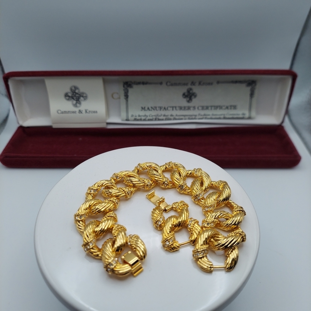 Camrose & Kross Large Link Bracelet 7" with Rhinesones, has Extender 1". VGC. - Picture 6 of 13